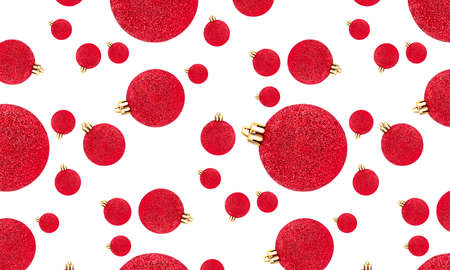 Seamless pattern with Christmas red decorative balls isolated on white background