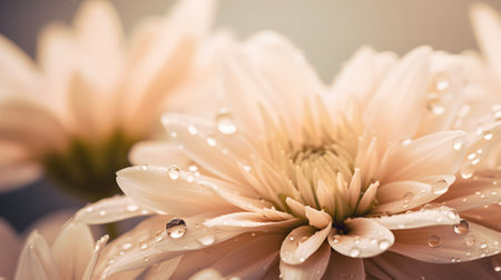 Pastel beige background of large chrysanthemum flower, close up, macro, AI generated.の素材