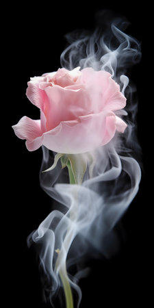 Gentle fresh pink rose with smock around, on dark background, AI generatedの素材