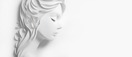 Paper art pretty women face on white background, free space, super sharp.の素材