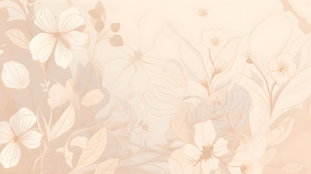 Fantasy flowers gentle beige background, copy space, AI generatedの素材