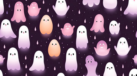 Pastel Ghosts silhouette on dark wallpaper, in the style of light pink and light amber, seamless Halloween background.の写真素材