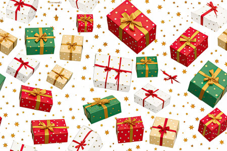 Colourful Christmas Gift Box seamless Pattern on white Background.の写真素材