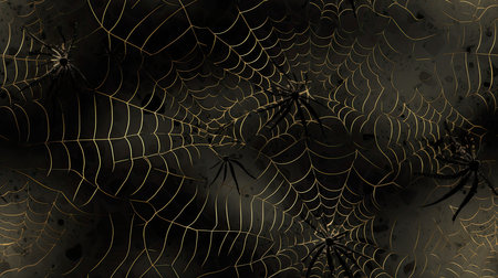 Halloween seamless background as a Spider webs on the black background, in the style of gothic references, dark and spooky themesの写真素材