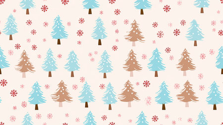 Christmas trees seamless pattern in the style of light brown and sky-blue color .の写真素材