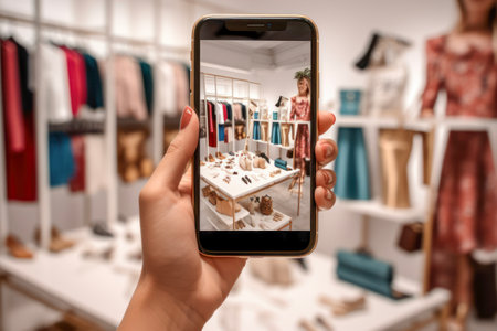 Use of AI-powered visual search in online retail, showcasing a customer taking a photo of a product or using an image to search for similar items, enhancing the discovery and shopping experience.の写真素材