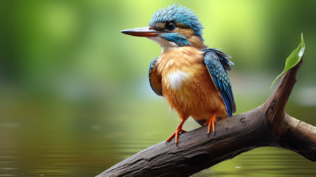 Kingfisher bird sitting on wooden brunch, in natural environmentの素材