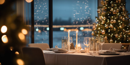 Christmas eve dinner by Christmas tree, festive spiritの素材