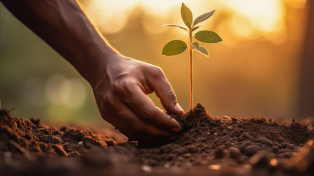 Seeds of Hope, A person planting a seed in fertile soil, representing growth and optimismの素材