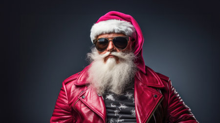 Good looking stylish Santa Claus donning bold, eye-catching ensemble with vibrant pink colors.の素材