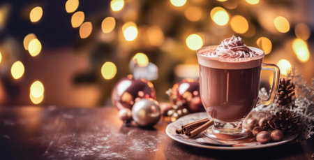 Festive Delight: A Cup of Hot Chocolate Amidst Christmas Magic.の素材