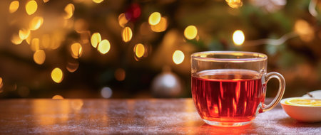 Enchanted Holiday: Steaming Tea Amidst Festive Elementsの素材