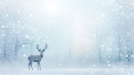A deer surveys its frosty realm in the beauty of a winters day, Graceful Wilderness concept.の素材