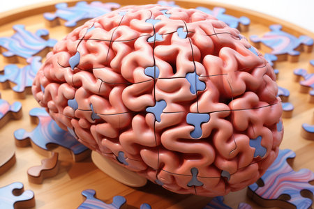 A brain-shaped puzzle, symbolizing the challenges of problem-solving and cognitive processesの素材