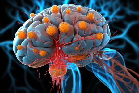 A detailed visualization of brain neurons, an abstract representation of thought and neural communicationの素材