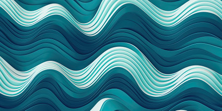 Wavy layers of teal creating a sense of fluidity and elegance, ideal for spa and luxury branding, as...