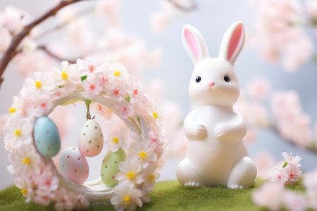 This festive Easter snapshot captures the whimsy of a storybook with its bright flowers and a...