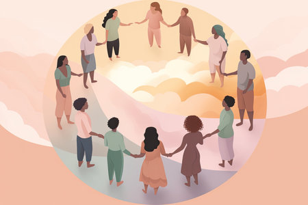A heartwarming illustration showcasing the beauty of diversity as individuals come together, forming an unbreakable bond of unity and love.の素材
