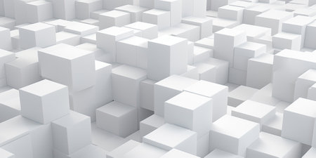 Vinimalistic white 3D cubes creating an orderly grid, symbolizing structure and organization, great for corporate and architectural use.の写真素材
