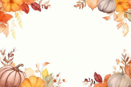 Thanksgiving Letter Paper: Hand-Drawn Watercolor Design with Colorful Themed Elements and Central Space for Personal Messagesの写真素材