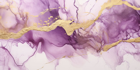 Swirls of purple and gold, creating a lavish and opulent feel, perfect for premium branding and exclusive event backgroundの写真素材