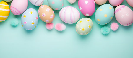 This Easter arrangement with soft-hued eggs and delicate daisies embodies the joy and freshness of spring.の写真素材
