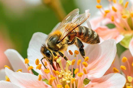 Honeybee Pollinating Pink Blossom