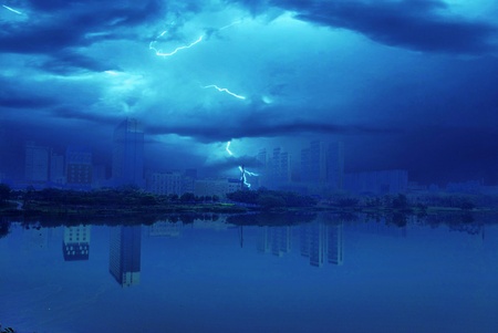 lightning at the sky