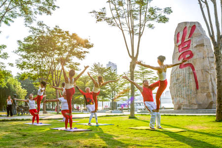 yong jiang morning exercise full body like leisure activity friendship raising arms life style...
