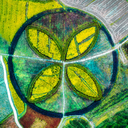 abstract background - green and yellow flower pattern on a concrete wall