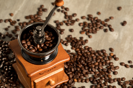 coffee mill grinder and coffee beanの写真素材