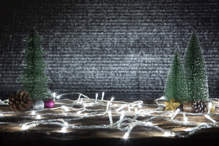 christmas new year  with gift present pine tree background celebrate time of happy special occasionの写真素材