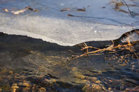 The ice in the river is gradually melting