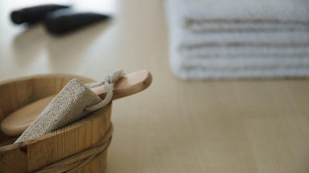 Bath Towels and Skin Care productsの写真素材