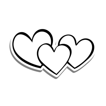 <p>Doodle Line Three Hearts on white silhouette and gray shadow. Vector illustration Valentine Theme for decoration or any design.</p>のイラスト素材