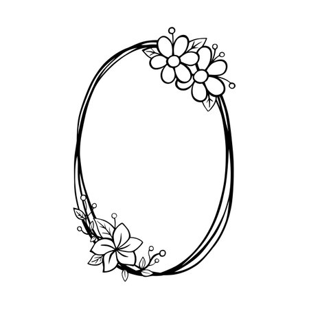 <p>Black line Flowers on triple oval frame. Vector illustration for decorate logo, greeting cards and any design.</p>のイラスト素材