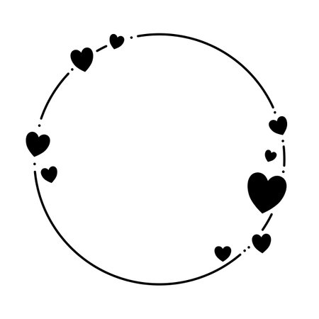 Black line circle frame with little hearts. Vector illustration for decorate logo, text, wedding, greeting cards and any design.のイラスト素材