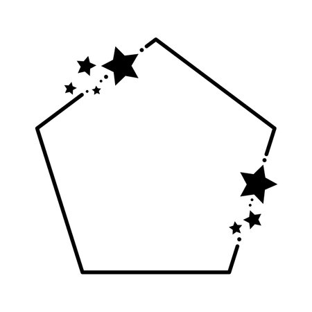 Black line polygon shape frame decorated with small stars. Vector illustration for decorate logo, invitation, greeting cards and any design.のイラスト素材