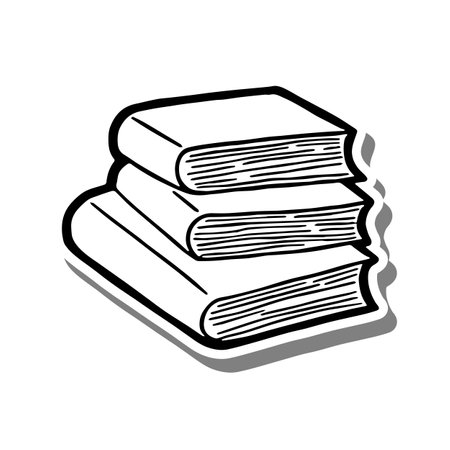 Doodle cartoon stacked books. Hand drawn black line. Vector illustration.のイラスト素材