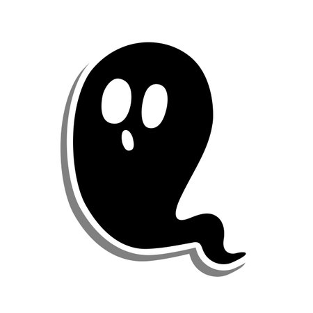 Vector illustration of Halloween Little Black Ghost. Cartoon on white silhouette and Gray shadow.のイラスト素材