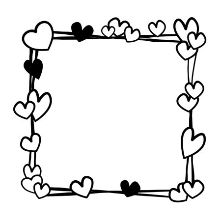 Monochrome Hearts Double Square Frame. Vector illustration for decorate logo, text, greeting cards and any design.のイラスト素材