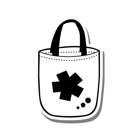 Shopping Bag with Flower Shape Outline on white silhouette and gray shadow. Vector illustration cartoon style for decorate, coloring and any design.のイラスト素材