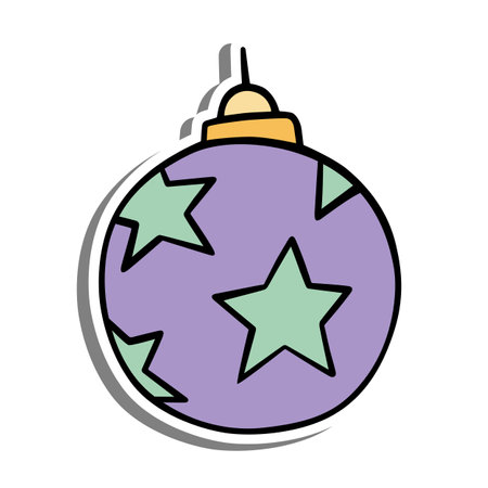 Stars Christmas Bauble with Yellow, Purple and Green Colors. Vector illustration about Winter Holiday.のイラスト素材