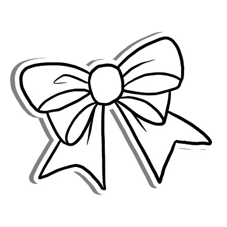 Double Layer Bow Outline on white silhouette and gray shadow. Vector illustration cartoon style for decorate, coloring and any design.のイラスト素材