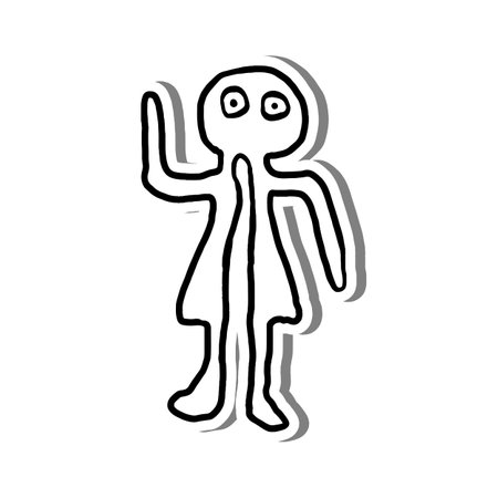 Doodle Abstract Art Human on white silhouette and gray shadow. Hand drawn cartoon style. Vector illustration for decorate and any design.のイラスト素材