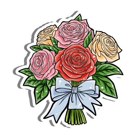 Colors Rose in Pot Outline Blooming on white silhouette and gray shadow. Hand drawn cartoon style. illustration for decorate and any design.のイラスト素材