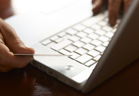 Shopping online with credit card with white space for copyの写真素材