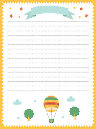 Cute children's page template with balloon and trees for records in vectorのイラスト素材