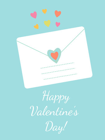 Bright Valentine's Day card with a letter and hearts on a blue backgroundのイラスト素材