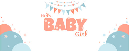 vector banner for a girl's birthday with stars and garlandsのイラスト素材